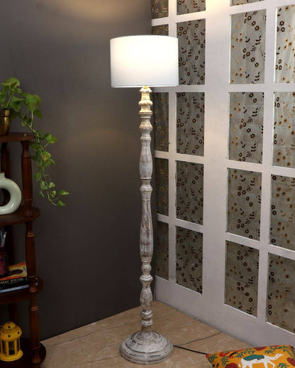 Sleek Design Wooden Floor Lamp with Cotton Shade | Bulb Not Included | 12 x 56 inches