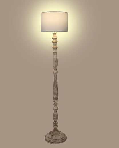 Sleek Design Wooden Floor Lamp with Cotton Shade | Bulb Not Included | 12 x 56 inches