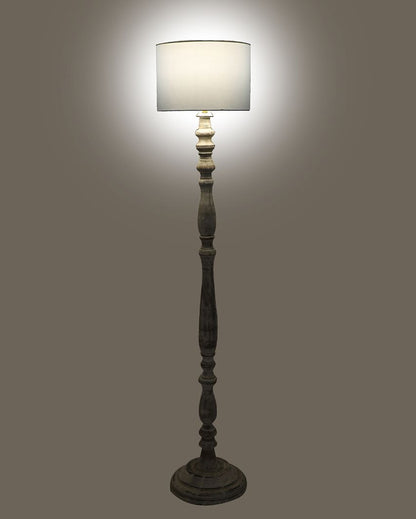 Sleek Design Wooden Floor Lamp with Cotton Shade | Bulb Not Included | 12 x 56 inches