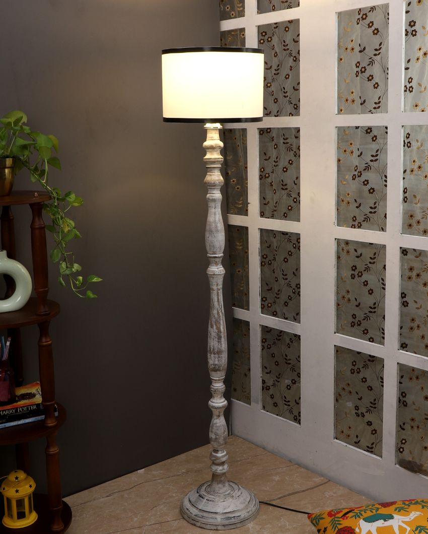 Traditional Design Wooden Floor Lamp with Cotton Shade | Bulb Not Included | 12 x 56 inches