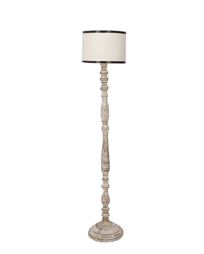 Traditional Design Wooden Floor Lamp with Cotton Shade | Bulb Not Included | 12 x 56 inches