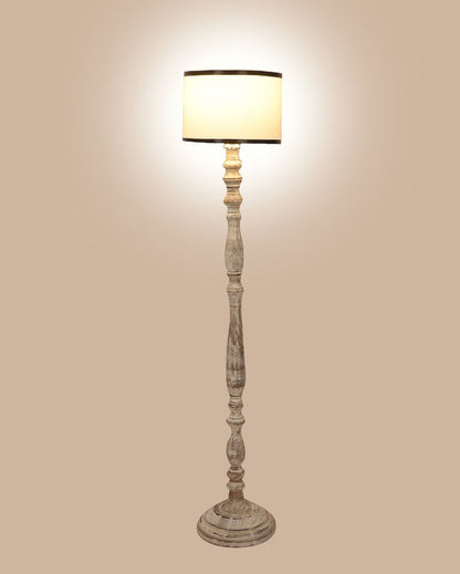 Traditional Design Wooden Floor Lamp with Cotton Shade | Bulb Not Included | 12 x 56 inches