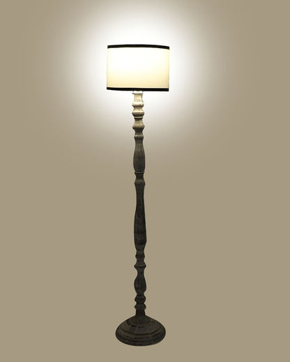 Traditional Design Wooden Floor Lamp with Cotton Shade | Bulb Not Included | 12 x 56 inches