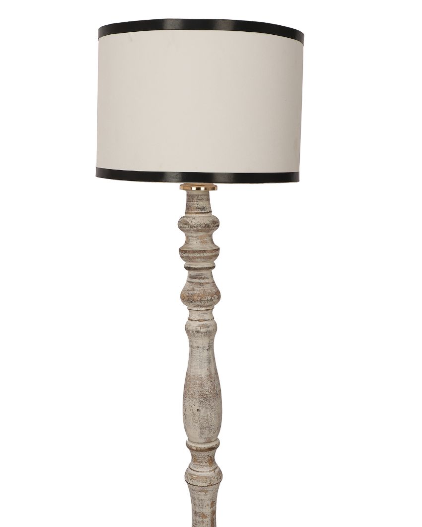 Traditional Design Wooden Floor Lamp with Cotton Shade | Bulb Not Included | 12 x 56 inches