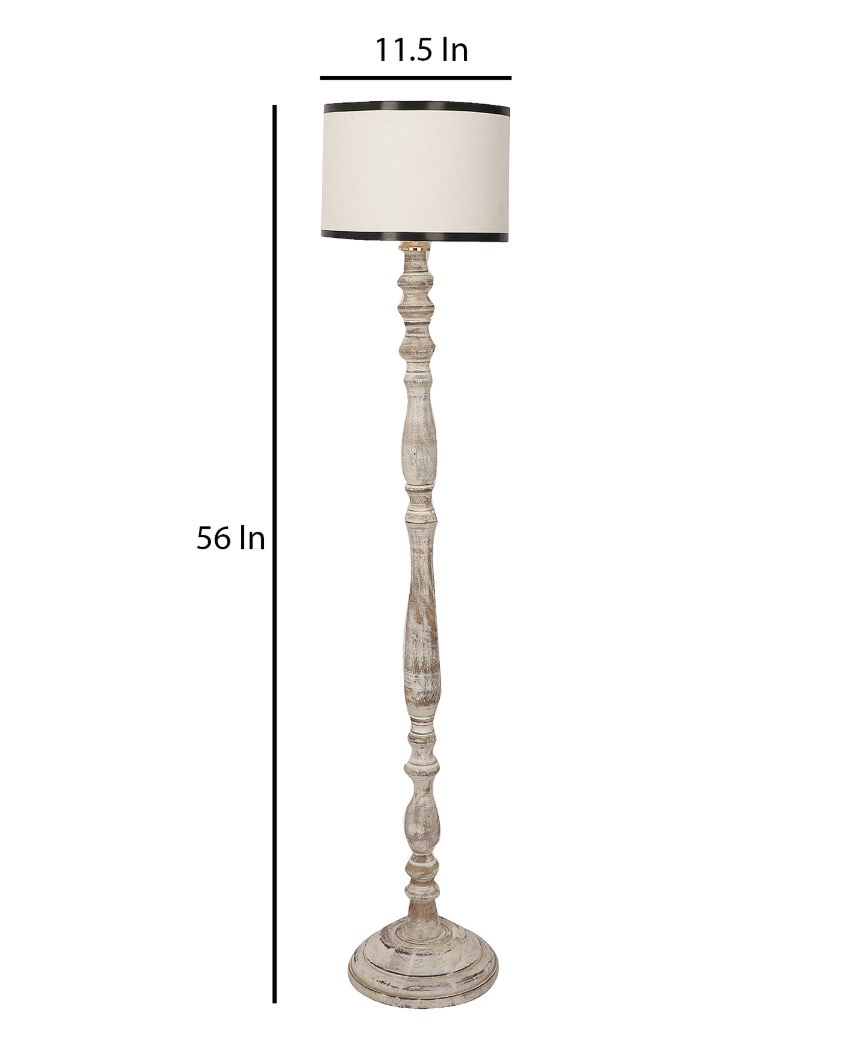 Traditional Design Wooden Floor Lamp with Cotton Shade | Bulb Not Included | 12 x 56 inches