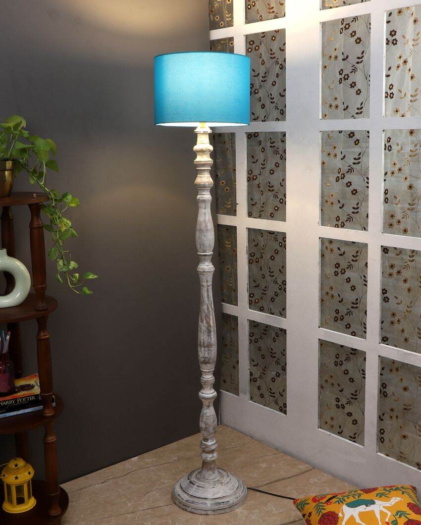 Sleek Design Wooden Floor Lamp with Cotton Shade | Bulb Not Included | 12 x 56 inches