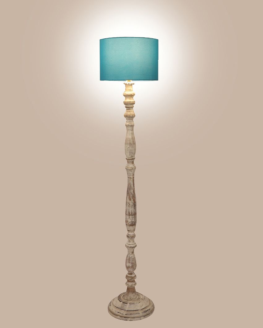 Sleek Design Wooden Floor Lamp with Cotton Shade | Bulb Not Included | 12 x 56 inches