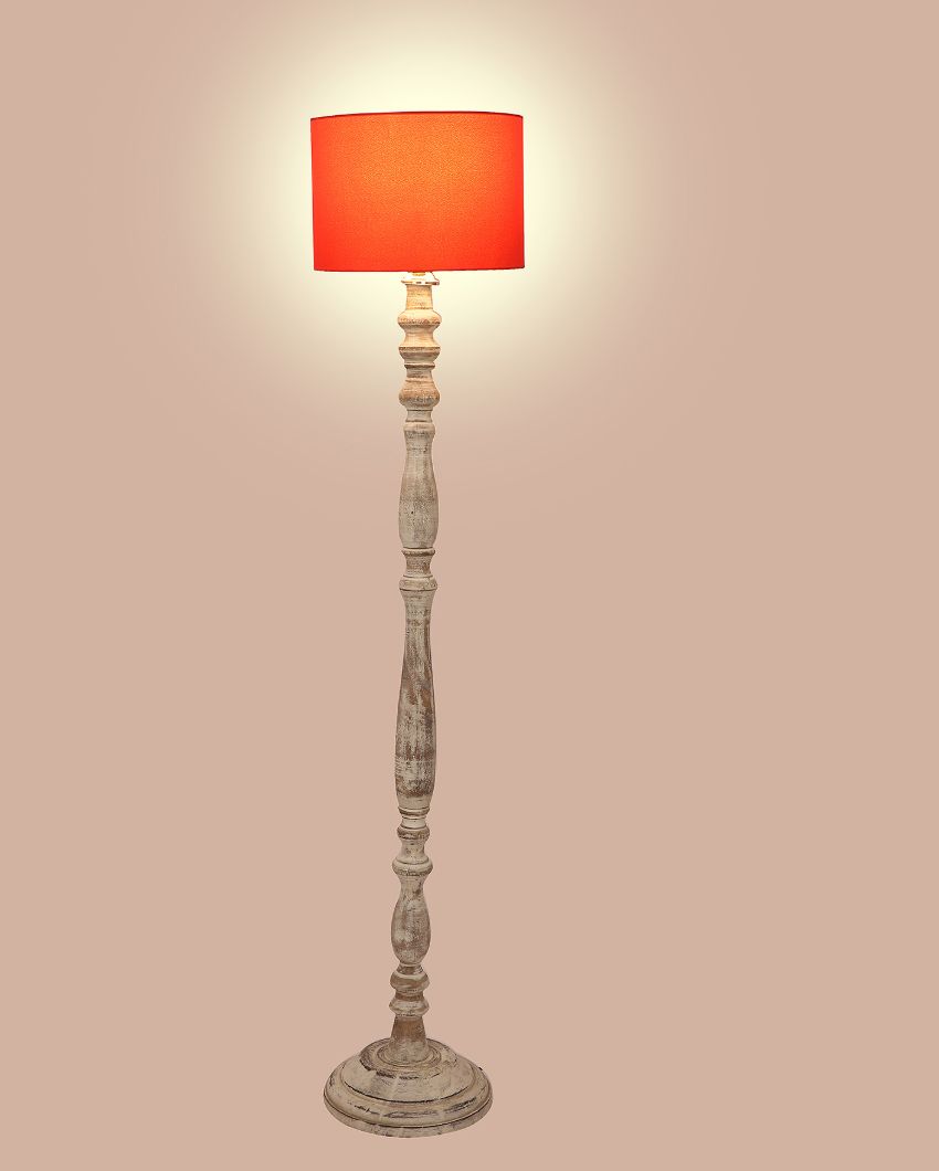 Sleek Design Wooden Floor Lamp with Cotton Shade | Bulb Not Included | 12 x 56 inches