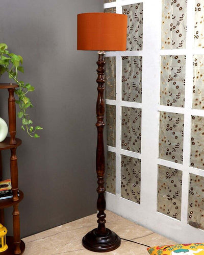 Artesian Mango Wood Floor Lamp with Cotton Shade | Bulb Not Included | 12 x 56 inches