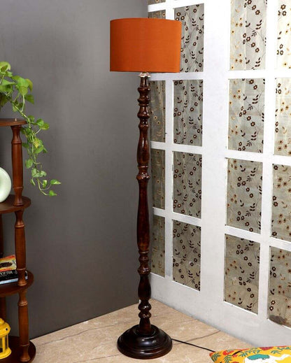 Artesian Mango Wood Floor Lamp with Cotton Shade | Bulb Not Included | 12 x 56 inches