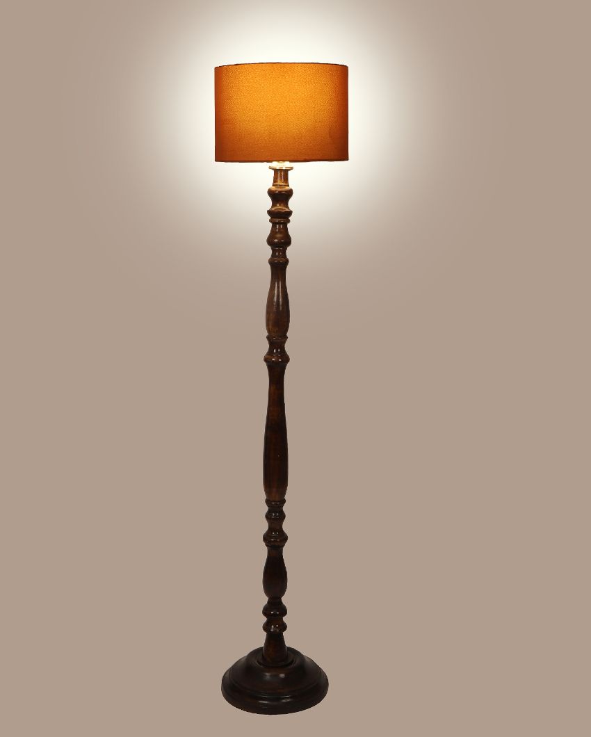 Artesian Mango Wood Floor Lamp with Cotton Shade | Bulb Not Included | 12 x 56 inches