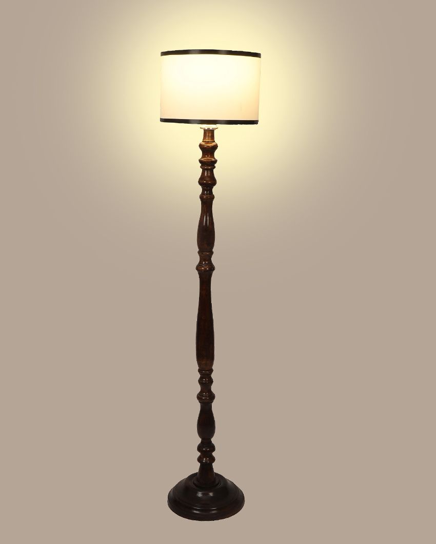 Traditional Wooden Floor Lamp with Cotton Dual Shade | Bulb Not Included | 12 x 56 inches