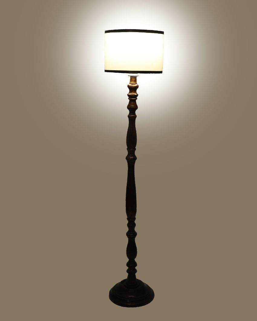 Traditional Wooden Floor Lamp with Cotton Dual Shade | Bulb Not Included | 12 x 56 inches