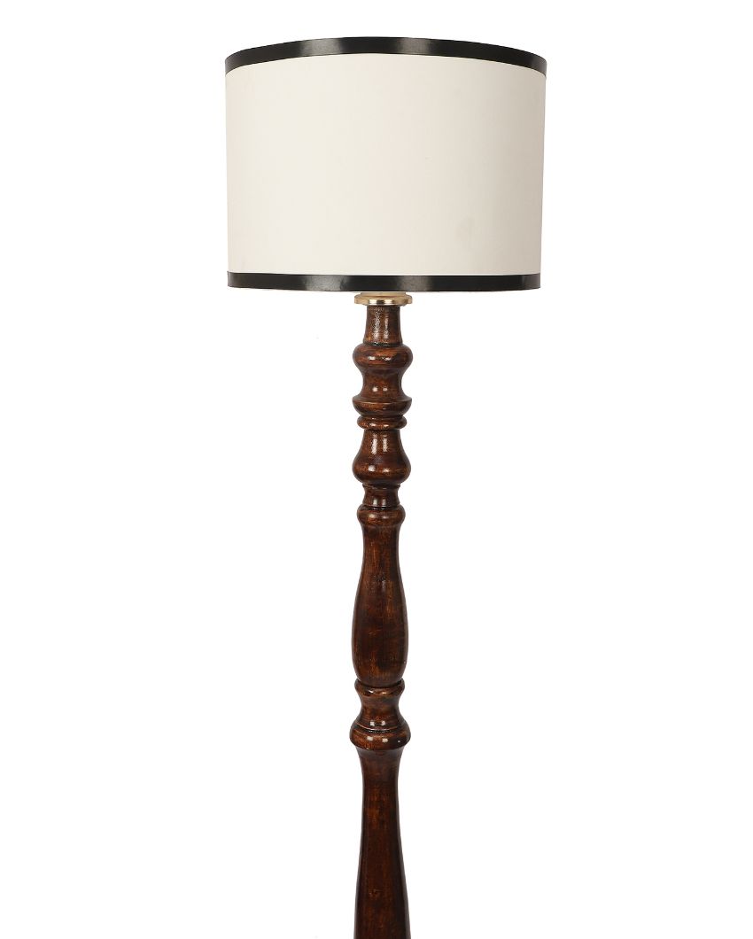 Traditional Wooden Floor Lamp with Cotton Dual Shade | Bulb Not Included | 12 x 56 inches