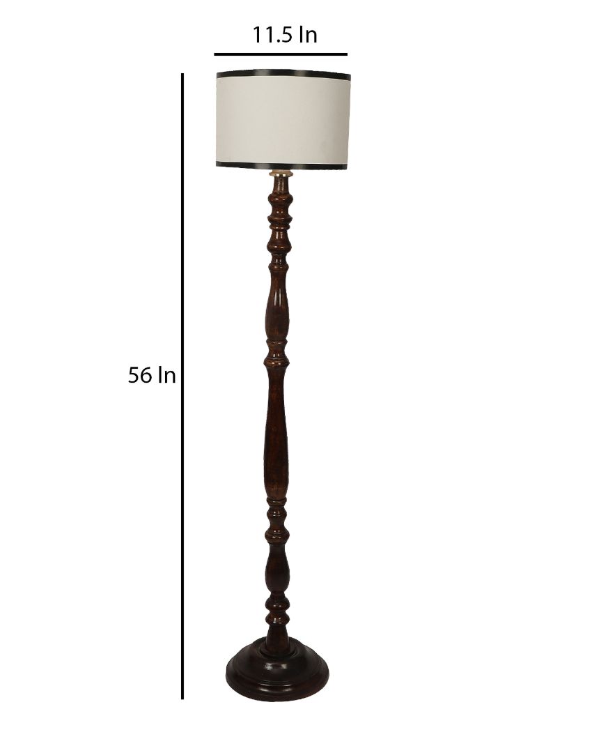 Traditional Wooden Floor Lamp with Cotton Dual Shade | Bulb Not Included | 12 x 56 inches