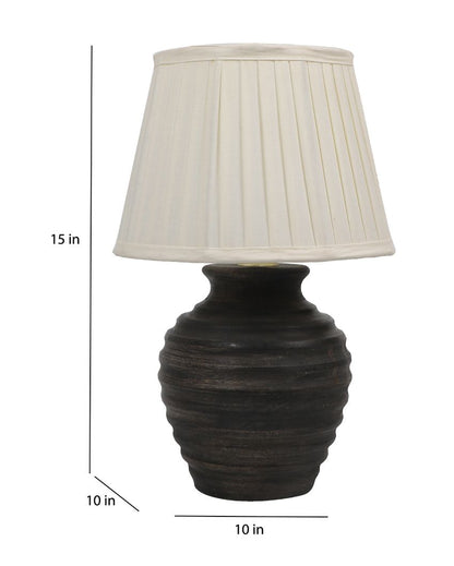 Elegant Wooden Table Lamp with Off-White Satin Shade | Bulb Not Included | 10 x 15 inches