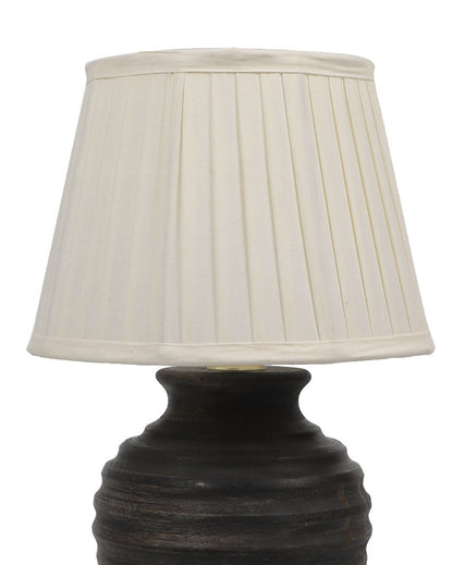 Elegant Wooden Table Lamp with Off-White Satin Shade | Bulb Not Included | 10 x 15 inches