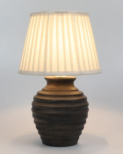 Elegant Wooden Table Lamp with Off-White Satin Shade | Bulb Not Included | 10 x 15 inches