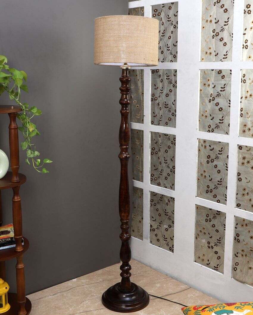 Lofty Design Mango Wood Floor Lamp with Jute Shade | Bulb Not Included | 12 x 56 inches