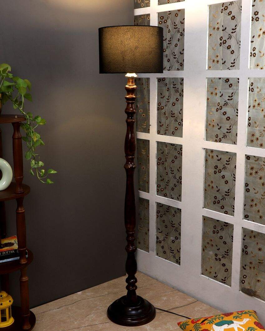 Artesian Mango Wood Floor Lamp with Cotton Shade | Bulb Not Included | 12 x 56 inches