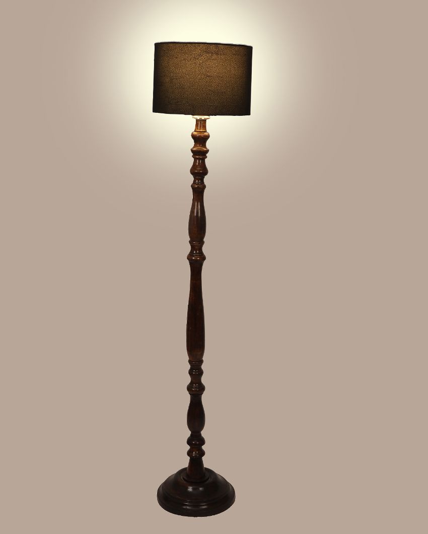 Artesian Mango Wood Floor Lamp with Cotton Shade | Bulb Not Included | 12 x 56 inches