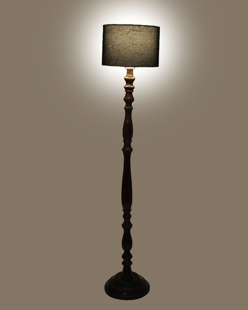 Artesian Mango Wood Floor Lamp with Cotton Shade | Bulb Not Included | 12 x 56 inches