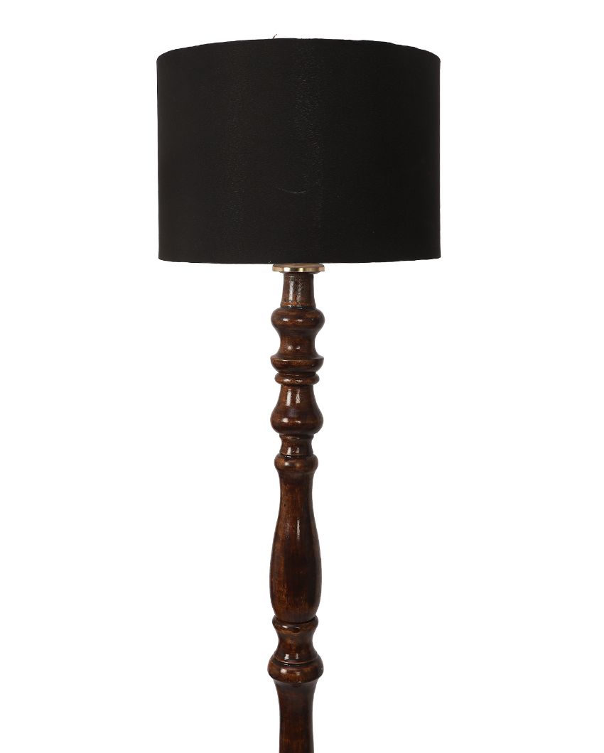 Artesian Mango Wood Floor Lamp with Cotton Shade | Bulb Not Included | 12 x 56 inches