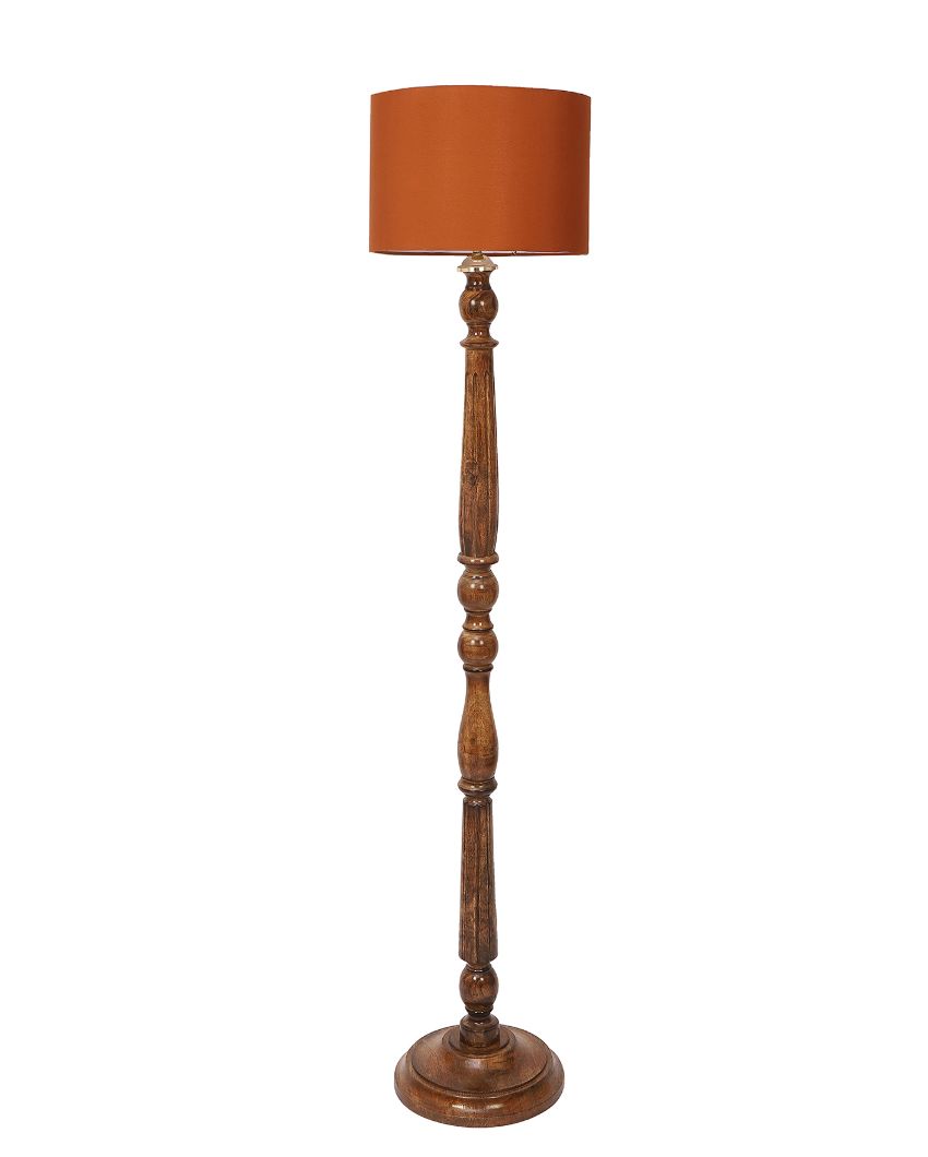 Rustic Charm Design Mango Wood Floor Lamp with Cotton Shade | Bulb Not Included | 12 x 56 inches