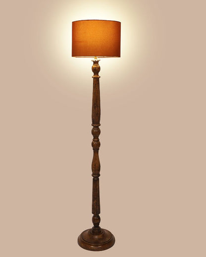 Rustic Charm Design Mango Wood Floor Lamp with Cotton Shade | Bulb Not Included | 12 x 56 inches