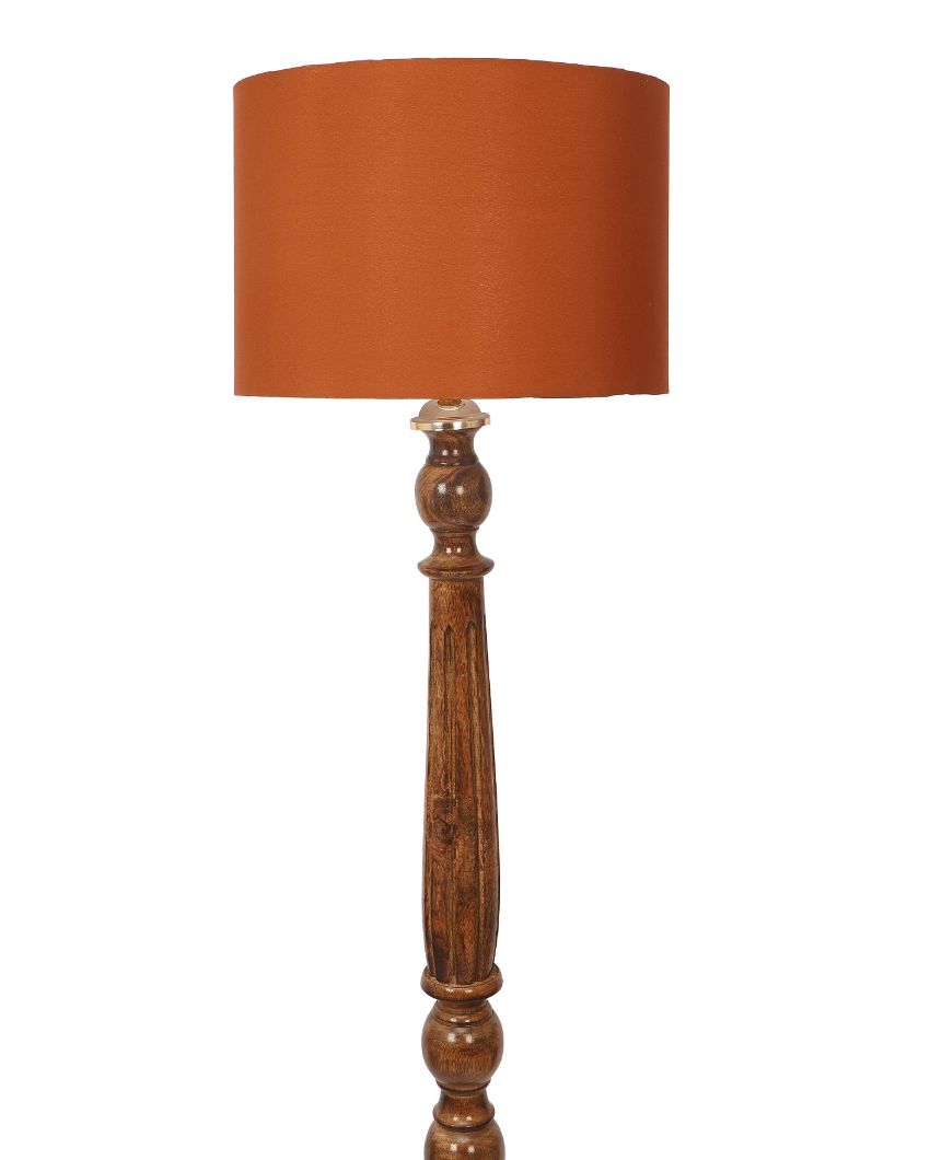 Rustic Charm Design Mango Wood Floor Lamp with Cotton Shade | Bulb Not Included | 12 x 56 inches