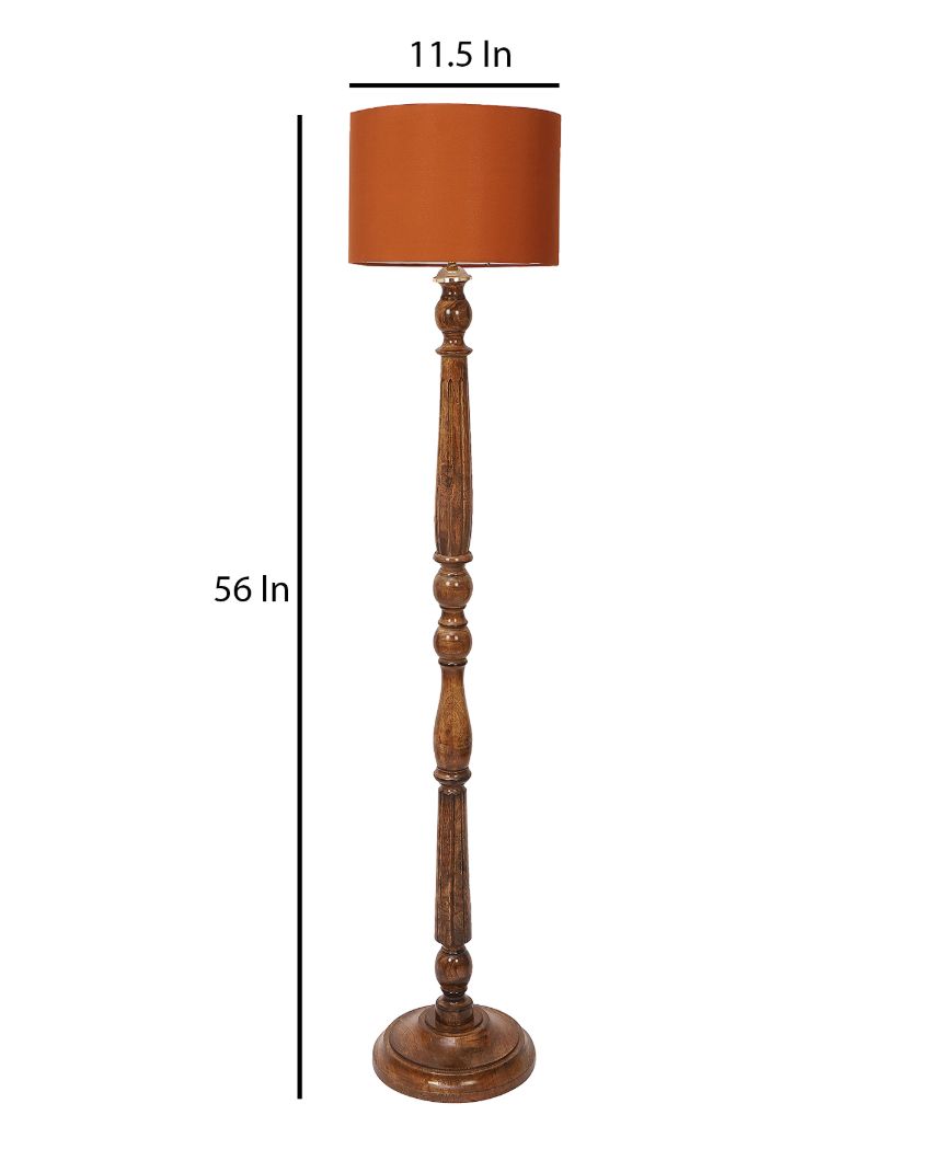 Rustic Charm Design Mango Wood Floor Lamp with Cotton Shade | Bulb Not Included | 12 x 56 inches