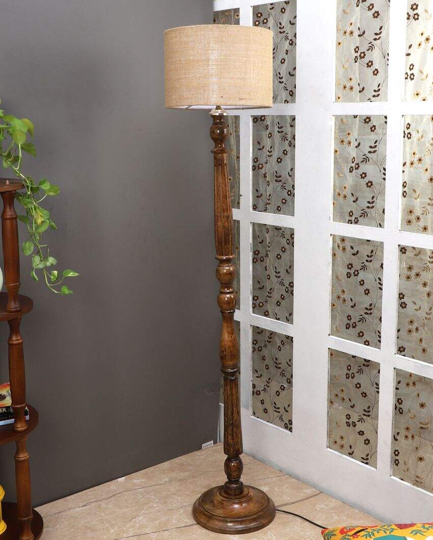 Rustic Charm Design Mango Wood Floor Lamp with Jute Shade | Bulb Not Included | 12 x 56 inches