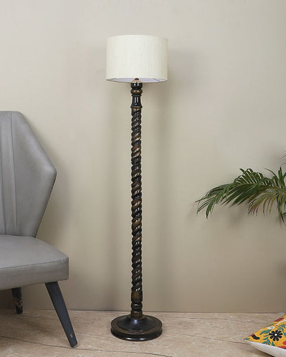 Dazzling Mango Wood Floor Lamp with Cotton Shade | Bulb Not Included | 12 x 56 inches