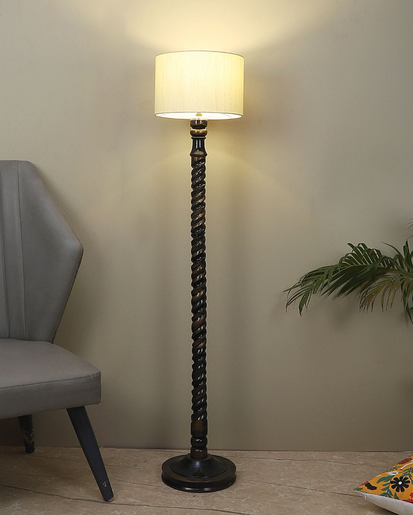 Dazzling Mango Wood Floor Lamp with Cotton Shade | Bulb Not Included | 12 x 56 inches