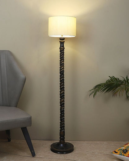 Dazzling Mango Wood Floor Lamp with Cotton Shade | Bulb Not Included | 12 x 56 inches