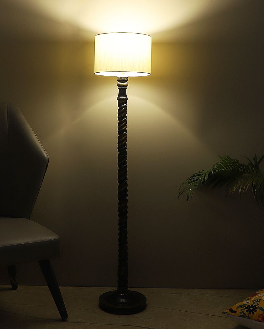 Dazzling Mango Wood Floor Lamp with Cotton Shade | Bulb Not Included | 12 x 56 inches