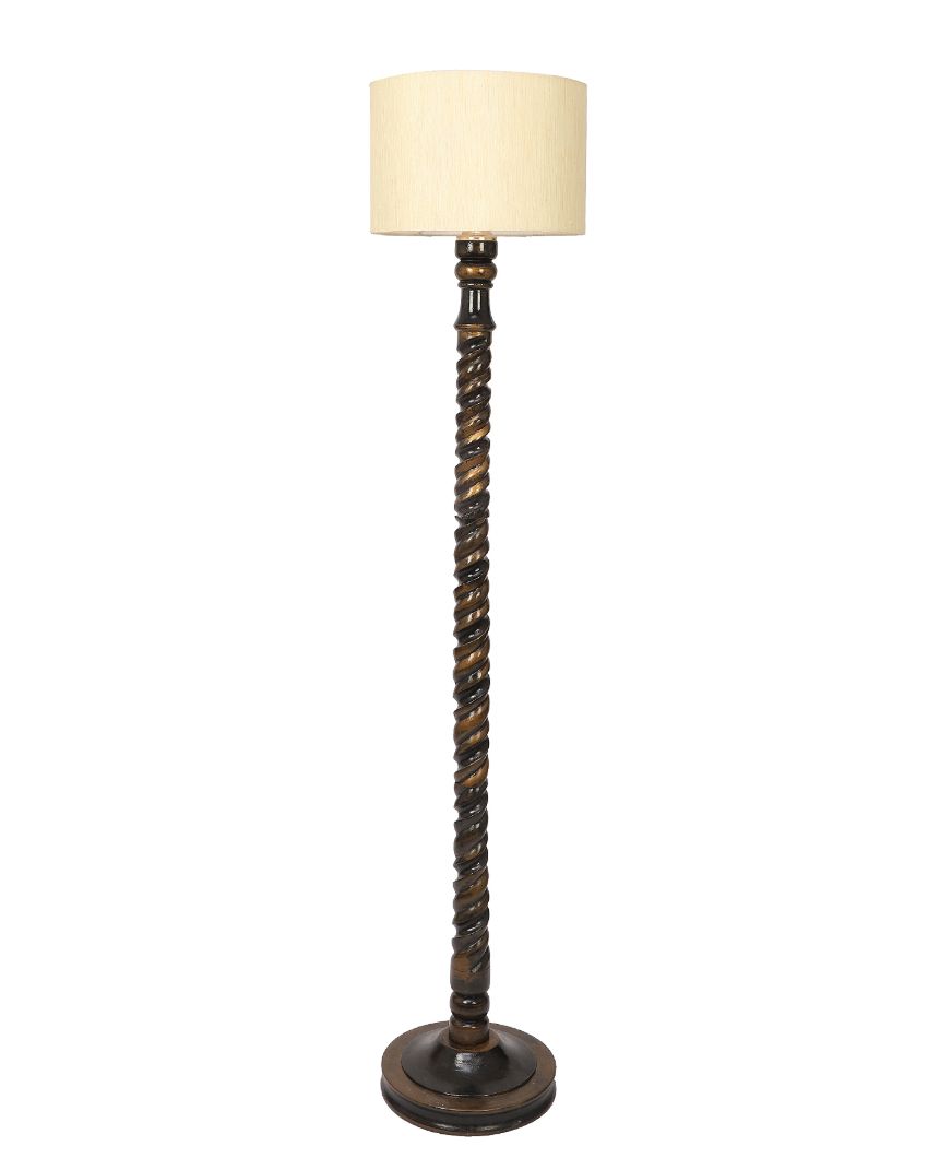 Dazzling Mango Wood Floor Lamp with Cotton Shade | Bulb Not Included | 12 x 56 inches