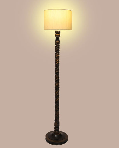 Dazzling Mango Wood Floor Lamp with Cotton Shade | Bulb Not Included | 12 x 56 inches