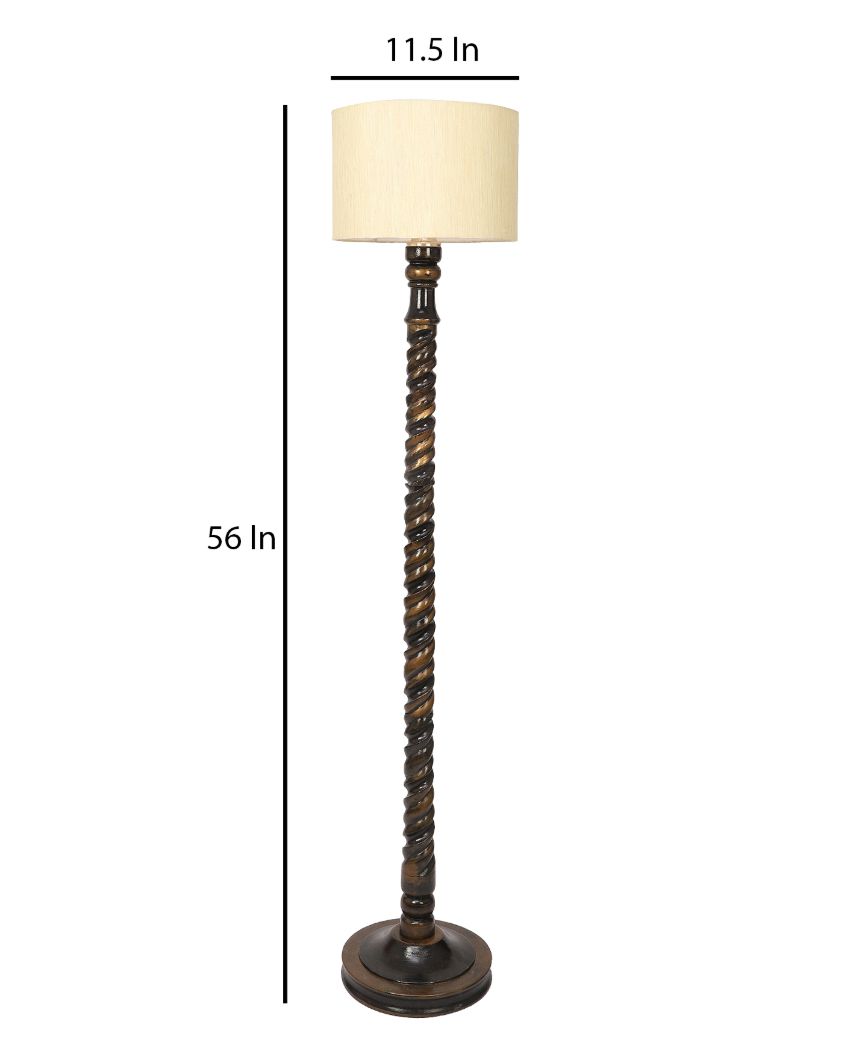 Dazzling Mango Wood Floor Lamp with Cotton Shade | Bulb Not Included | 12 x 56 inches