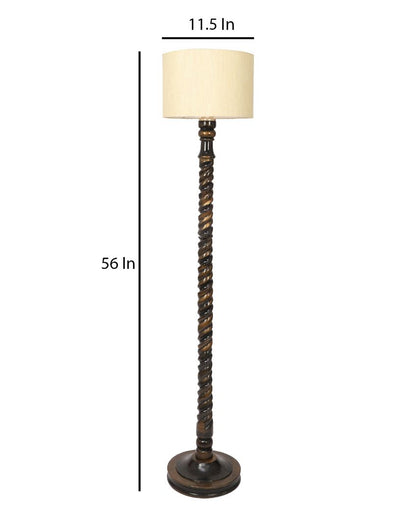 Dazzling Mango Wood Floor Lamp with Cotton Shade | Bulb Not Included | 12 x 56 inches