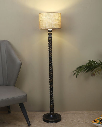 Dazzling Mango Wood Floor Lamp with Jute Shade | Bulb Not Included | 12 x 56 inches