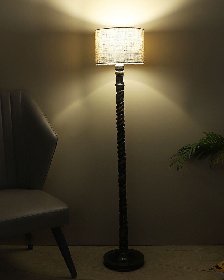 Dazzling Mango Wood Floor Lamp with Jute Shade | Bulb Not Included | 12 x 56 inches