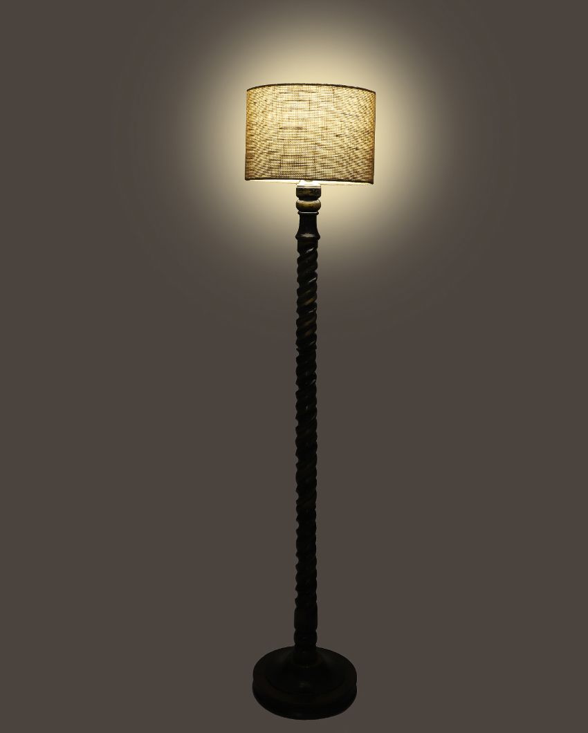 Dazzling Mango Wood Floor Lamp with Jute Shade | Bulb Not Included | 12 x 56 inches