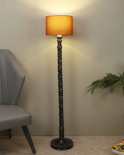 Dazzling Mango Wood Floor Lamp with Cotton Shade | Bulb Not Included | 12 x 56 inches