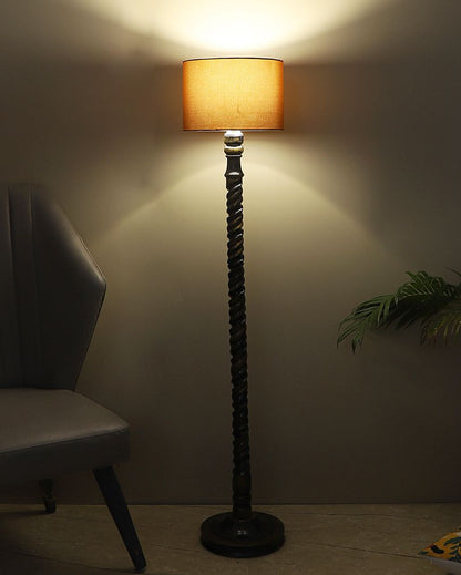 Dazzling Mango Wood Floor Lamp with Cotton Shade | Bulb Not Included | 12 x 56 inches