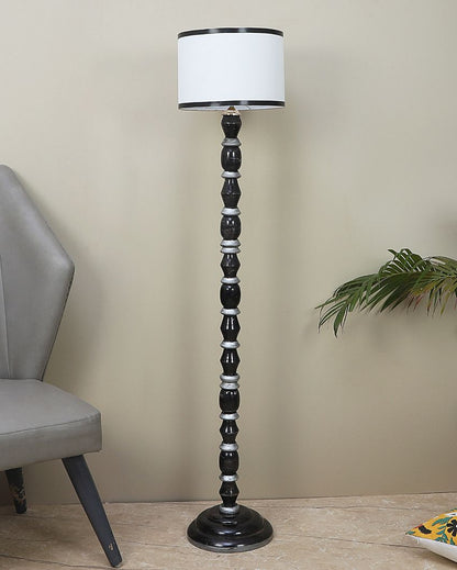 Black & White Mango Wood Floor Lamp with Cotton Shade | Bulb Not Included | 12 x 56 inches