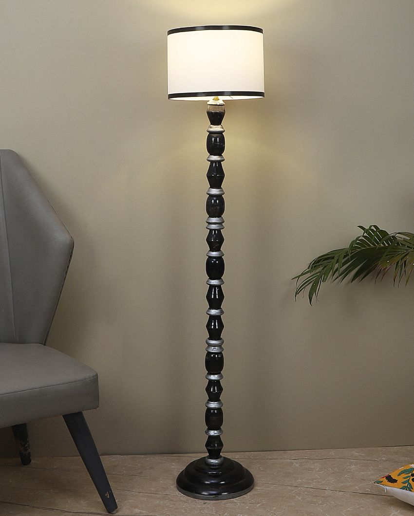 Black & White Mango Wood Floor Lamp with Cotton Shade | Bulb Not Included | 12 x 56 inches