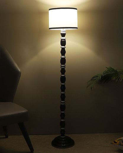 Black & White Mango Wood Floor Lamp with Cotton Shade | Bulb Not Included | 12 x 56 inches