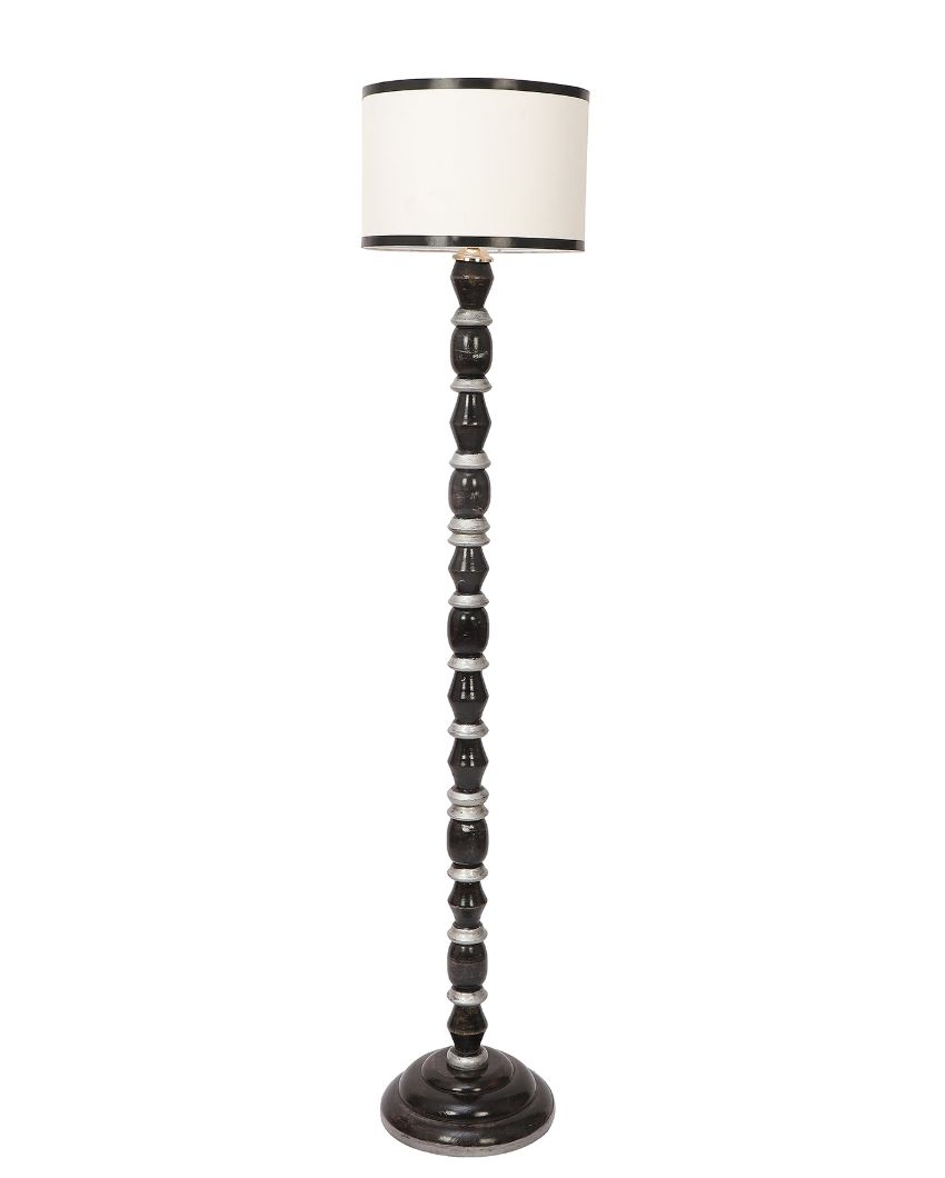 Black & White Mango Wood Floor Lamp with Cotton Shade | Bulb Not Included | 12 x 56 inches