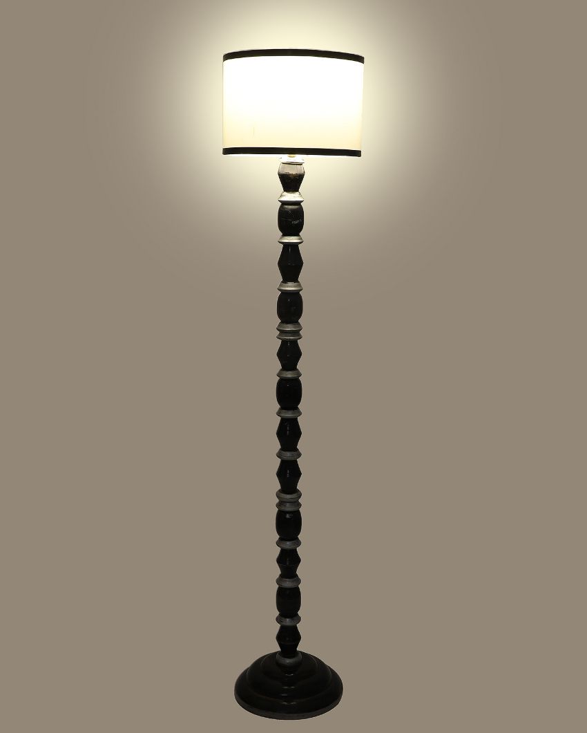 Black & White Mango Wood Floor Lamp with Cotton Shade | Bulb Not Included | 12 x 56 inches